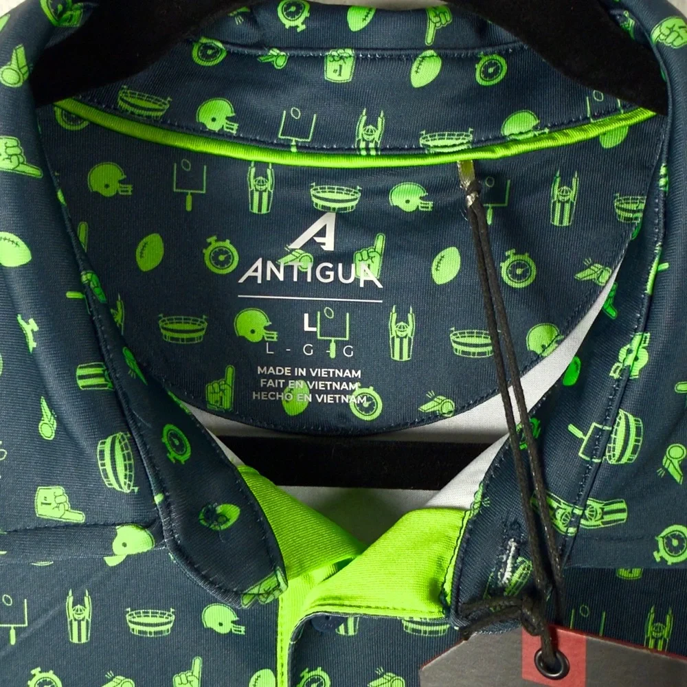 Antigua Seattle Seahawks Navy Green Team Graphic Polo Shirt - Picture 4 of 8